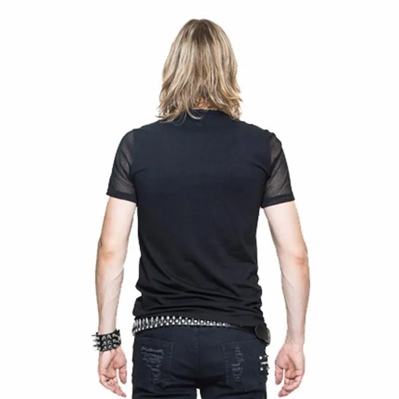 Herren Kurzarm Mesh Band Punk T-Shirt