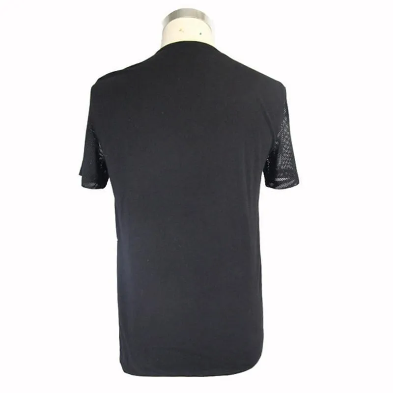 Herren Kurzarm Mesh Band Punk T-Shirt