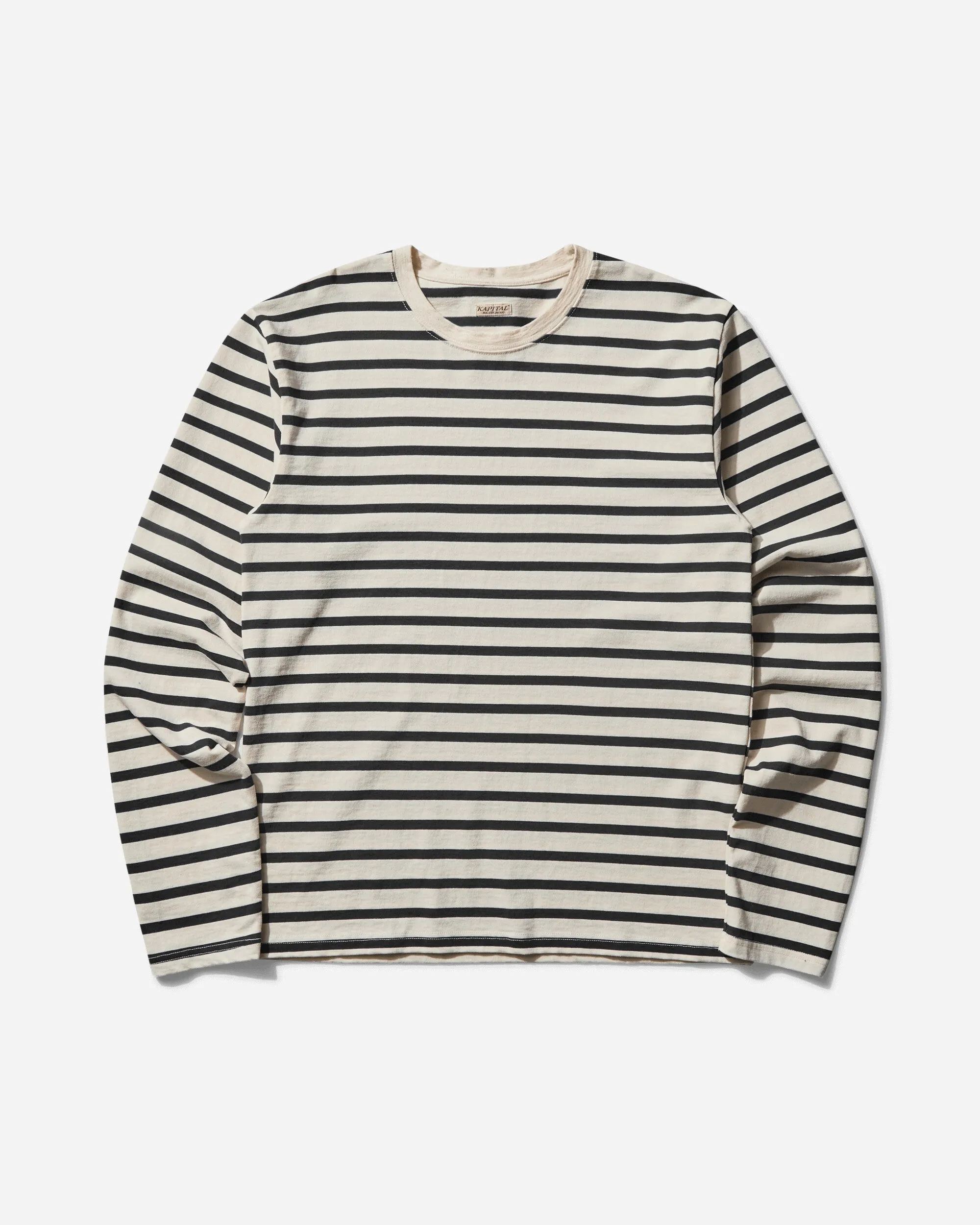 Herren Langarm-Shirt mit Streifen (Profil Rainbowy Patch) Schwarz / Naturweiß
