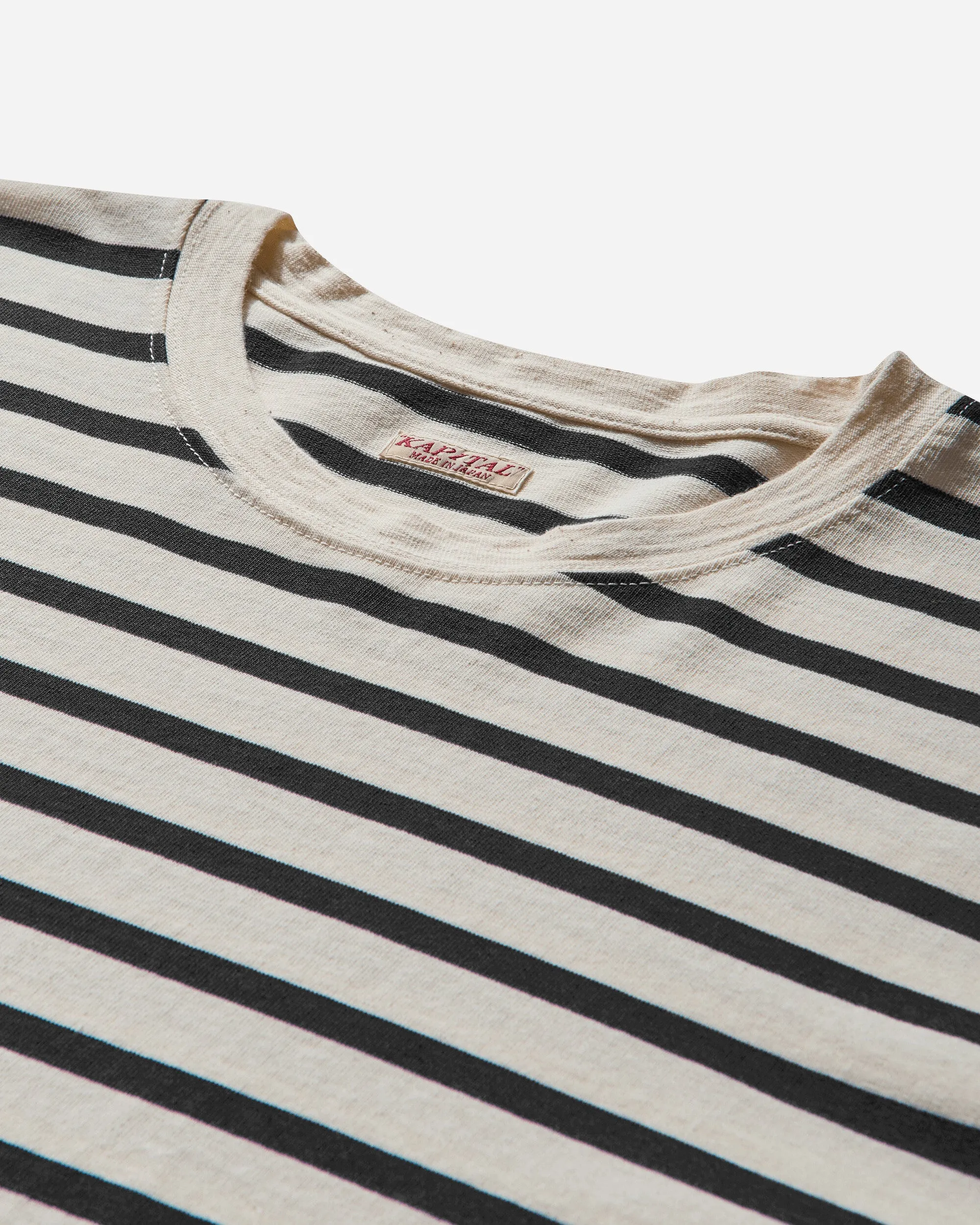 Herren Langarm-Shirt mit Streifen (Profil Rainbowy Patch) Schwarz / Naturweiß