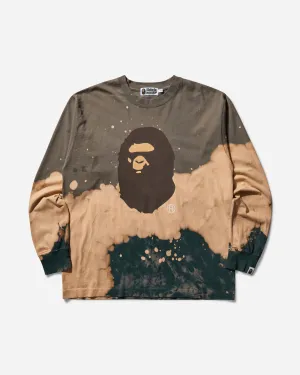 Herren Langarm-T-Shirt mit Affenkopf-Tie-Dye-Muster in Beige