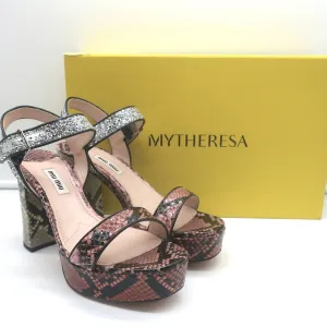 Miu Miu Plateau-Sandalen aus Schlangenleder & Glitzer Pink/Silber Größe 37,5 NEU