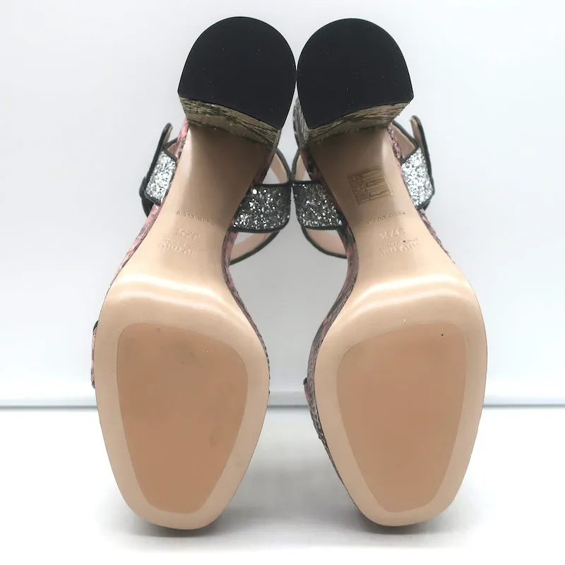 Miu Miu Plateau-Sandalen aus Schlangenleder & Glitzer Pink/Silber Größe 37,5 NEU