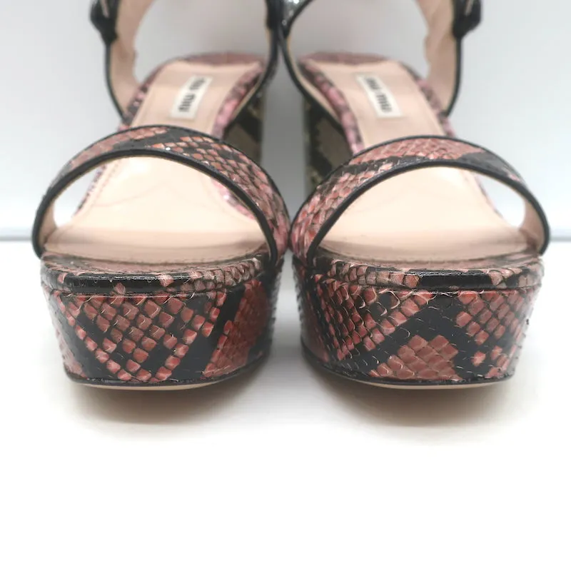 Miu Miu Plateau-Sandalen aus Schlangenleder & Glitzer Pink/Silber Größe 37,5 NEU
