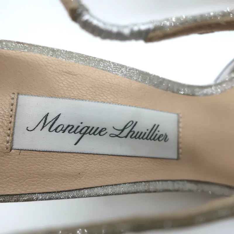 Monique Lhuillier T-Riemen Sandalen aus PVC & Silber Glitzer Größe 36 mit offener Spitze und Absatz