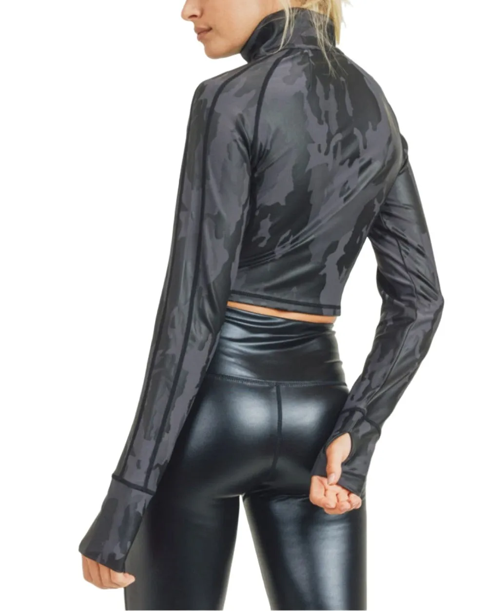 Mono B Camo Folien-Crop-Raglan-Jacke AJ2913
