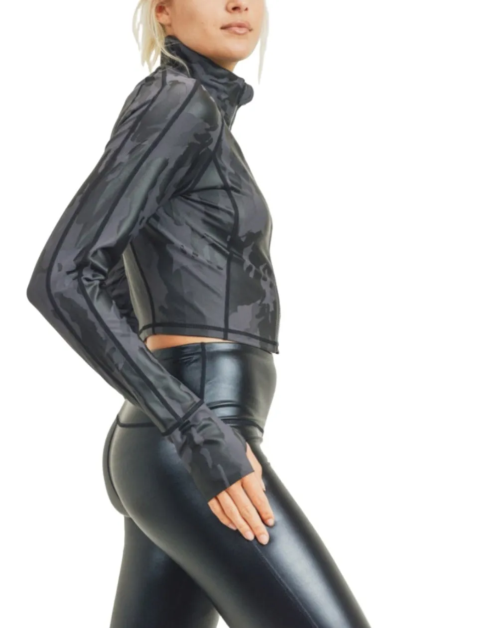 Mono B Camo Folien-Crop-Raglan-Jacke AJ2913