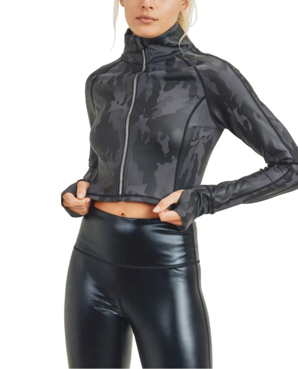 Mono B Camo Folien-Crop-Raglan-Jacke AJ2913
