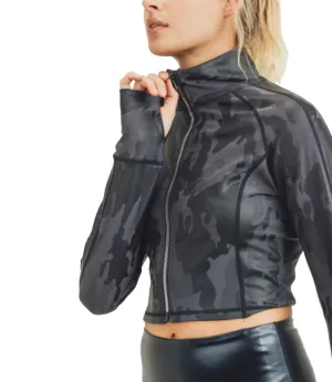 Mono B Camo Folien-Crop-Raglan-Jacke AJ2913