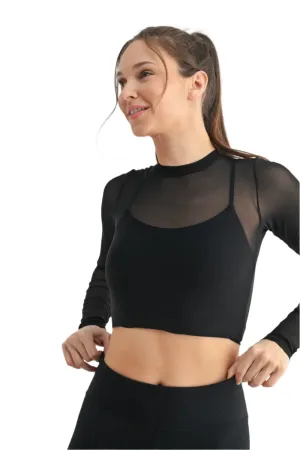 Mono B Durchsichtiges Mesh Langarm Crop Top mit Büstenhalter-Einlage ATR7302