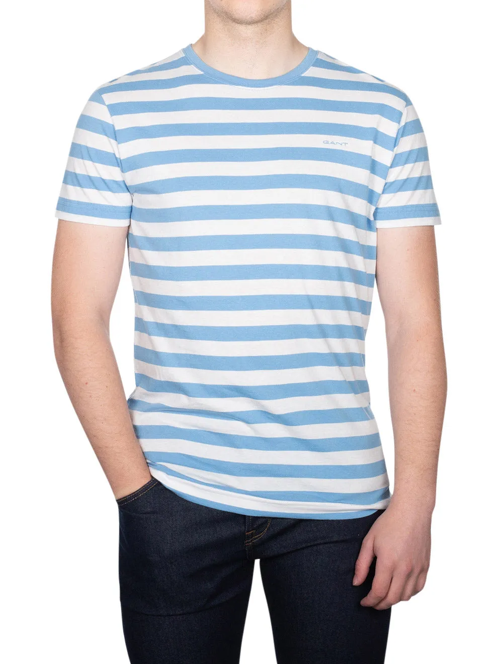 Multistreifen T-Shirt Sanftes Blau