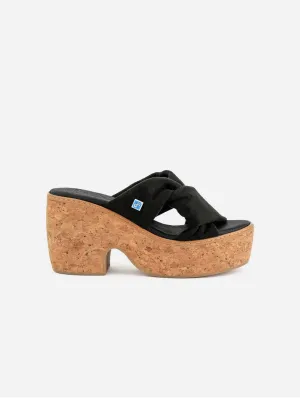 My Twist Vegan Wildleder & Kork Keilabsatz | Schwarz