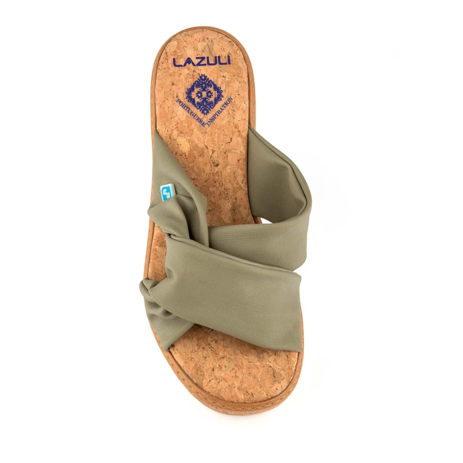 Meine Vegan Keil-Sandalen mit Twist-Peel-Kastanienoptik | Olive