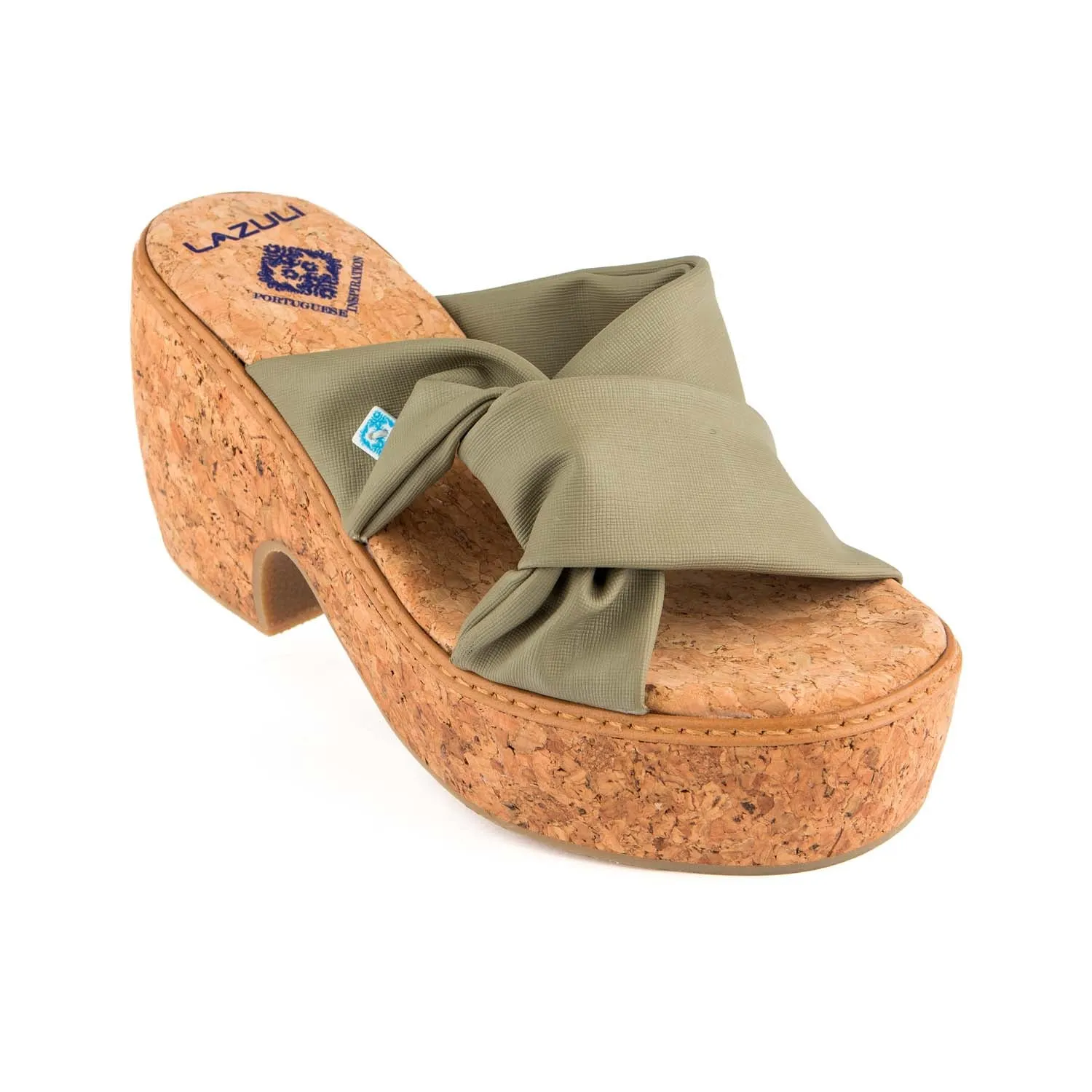 Meine Vegan Keil-Sandalen mit Twist-Peel-Kastanienoptik | Olive
