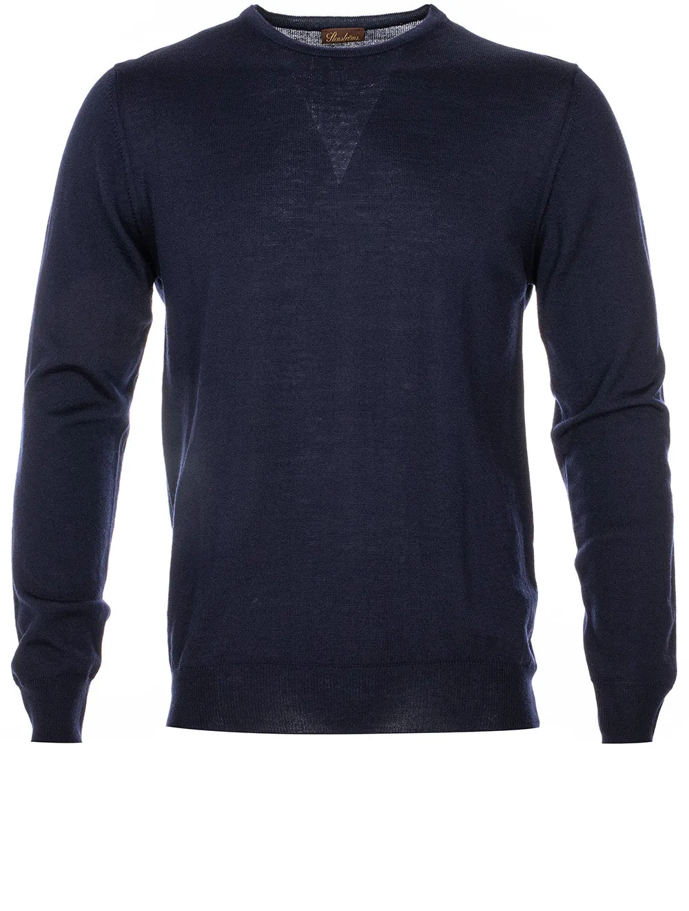 Marineblauer Merinowollpullover mit Aufnähern