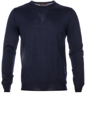 Marineblauer Merinowollpullover mit Aufnähern
