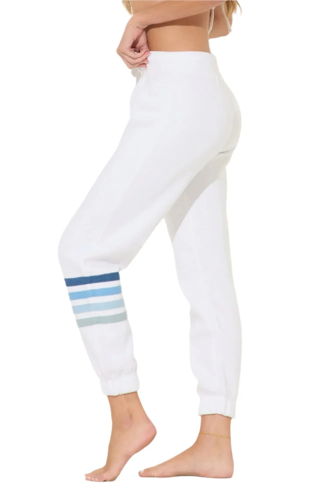 Ocean Drive Fleece Blau Gestreift Weiße Jogginghose OD12032