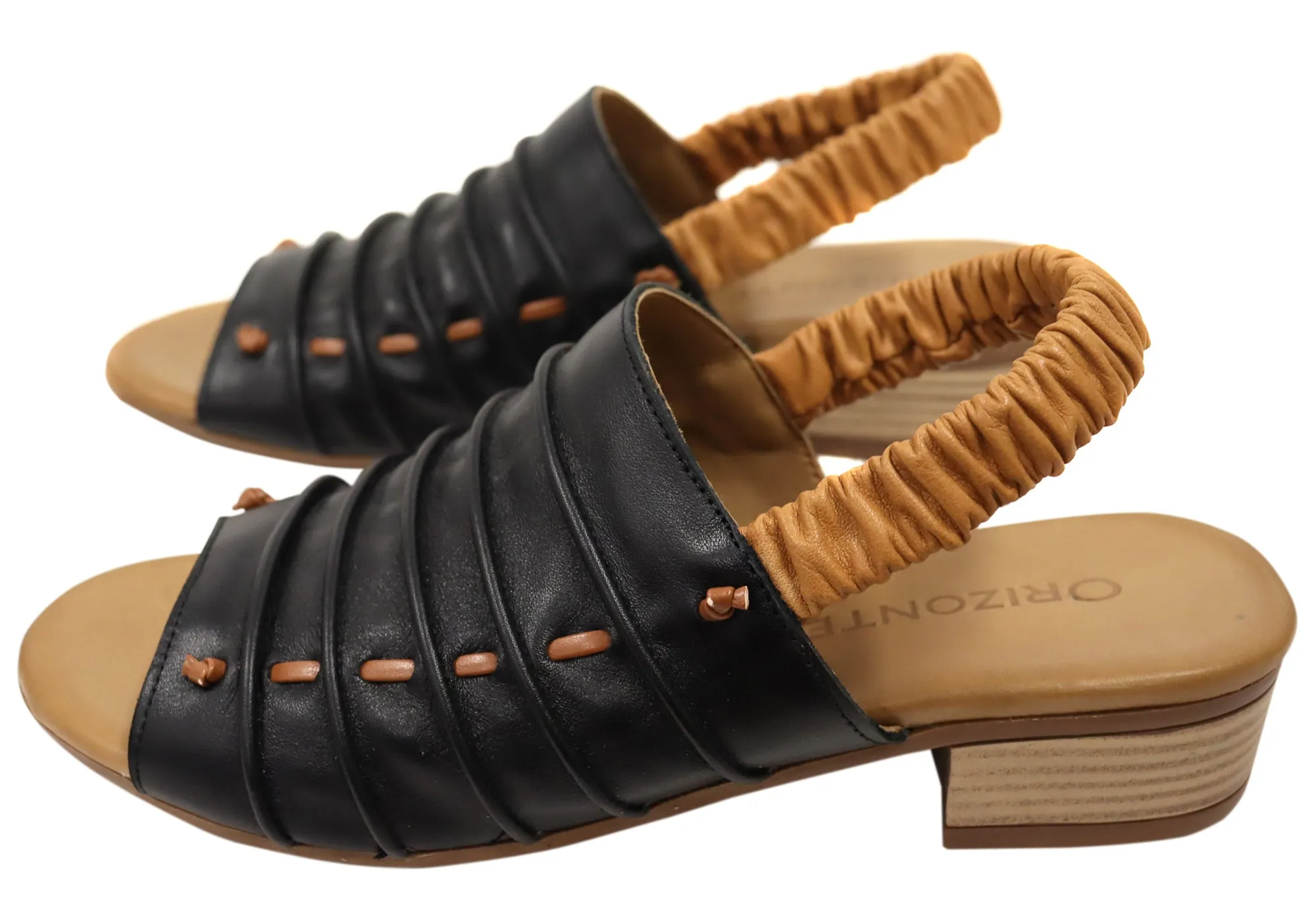 Orizonte Jara Damen Europäische Leder Bequeme Sandalen mit niedrigem Absatz Orizonte Schuhe