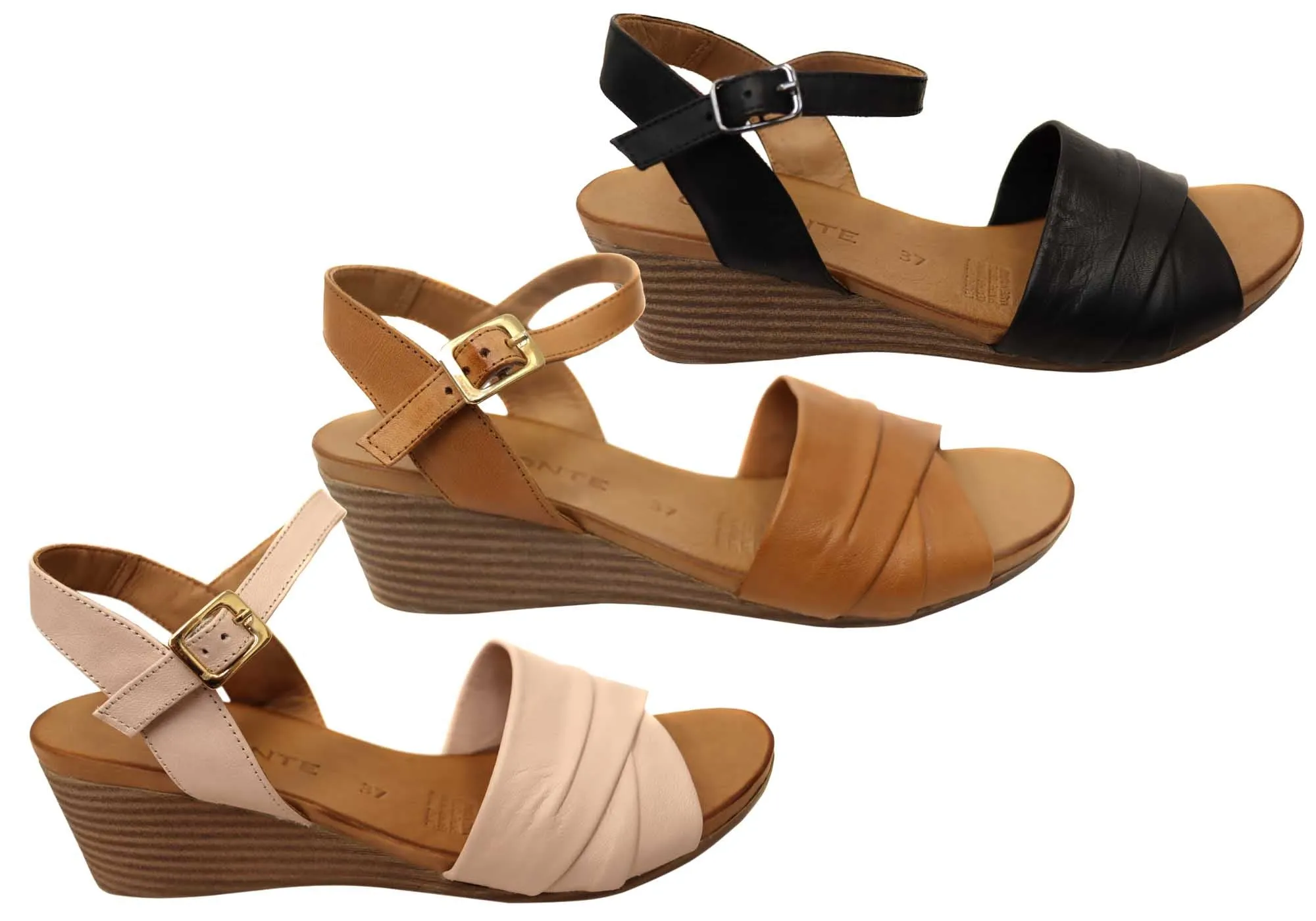 Orizonte Moonlight Damen Europäische Ledere Keil-Sandalen Orizonte Schuhe
