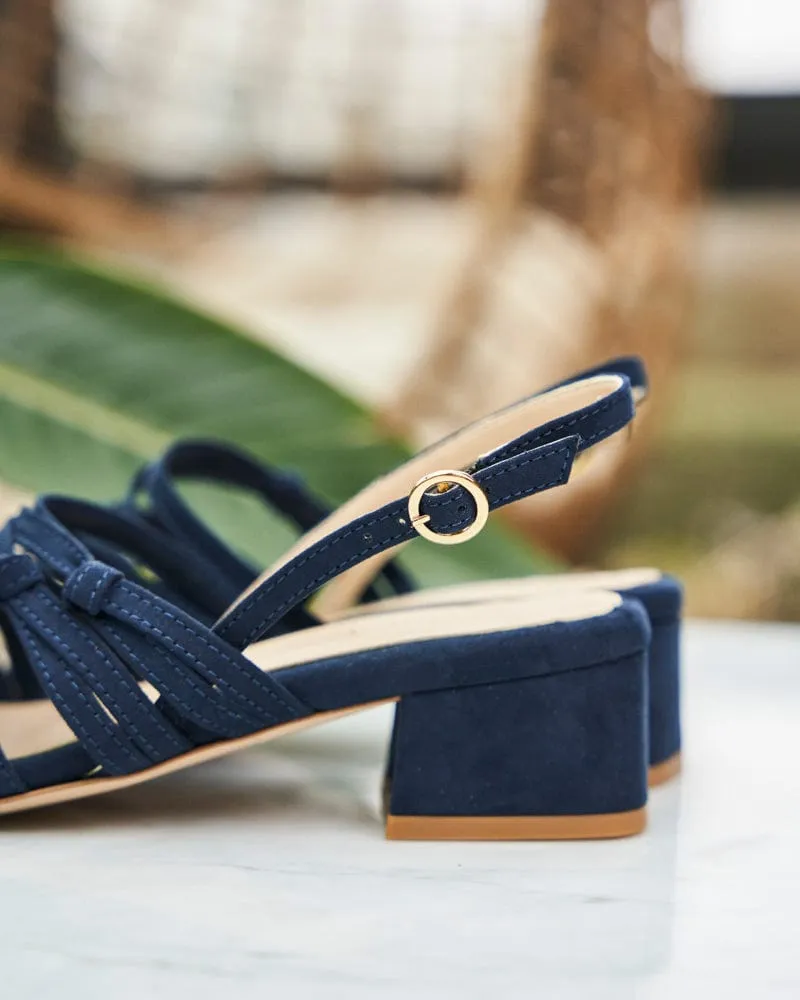 Pfingstrose Vegane Wildleder High-Heel Sandalen | Mitternachtsblau