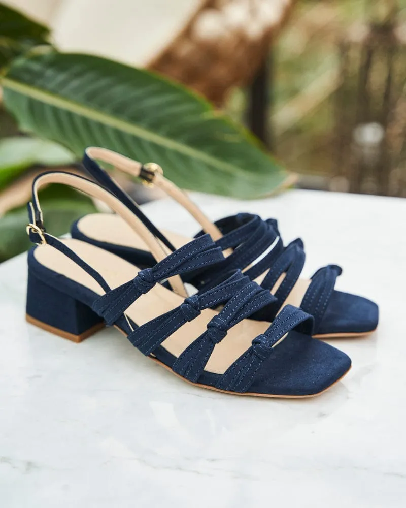 Pfingstrose Vegane Wildleder High-Heel Sandalen | Mitternachtsblau