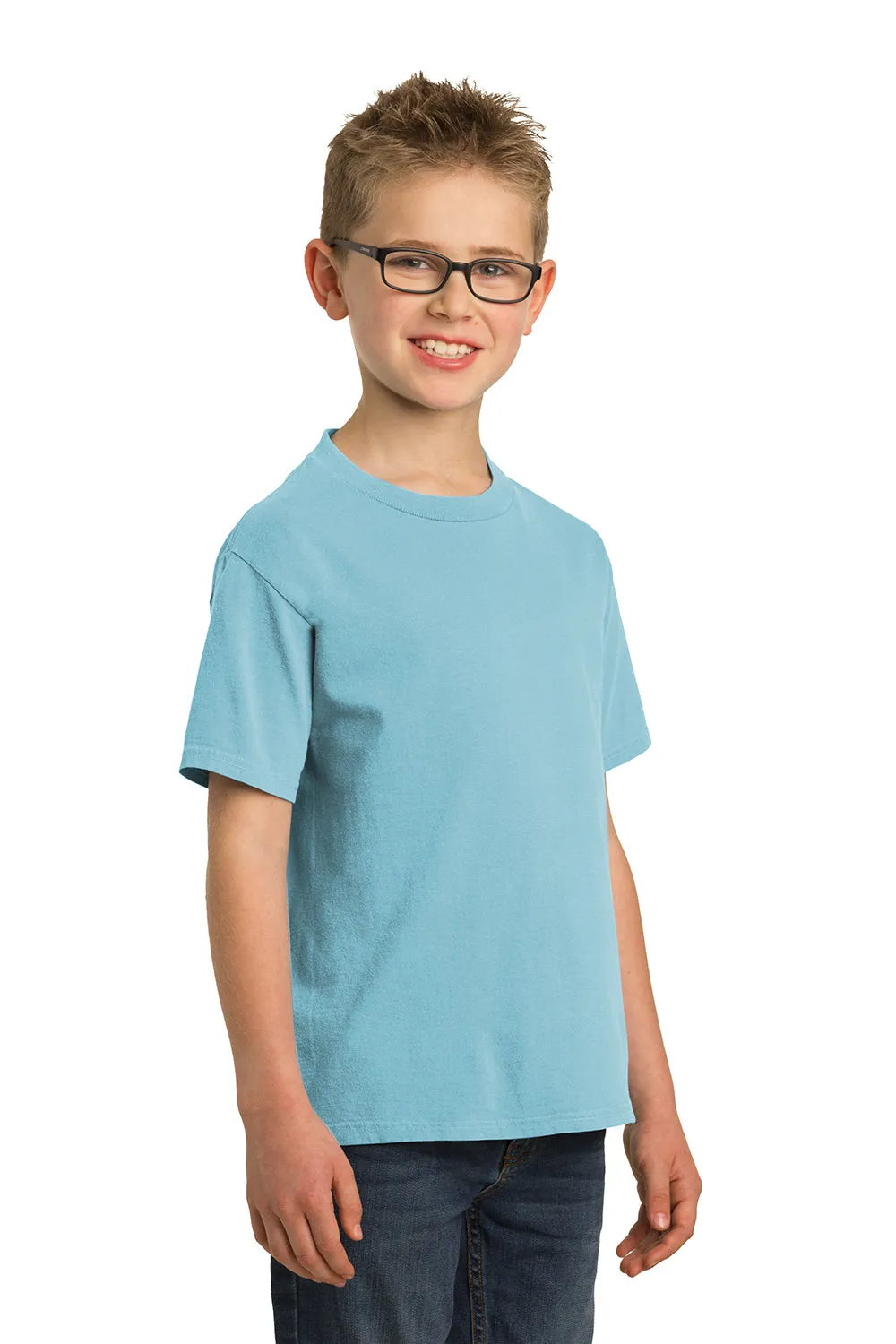 Port & Company Jugendliche Beach Wash Kurzarm Rundhals T-Shirt - Nebelblau