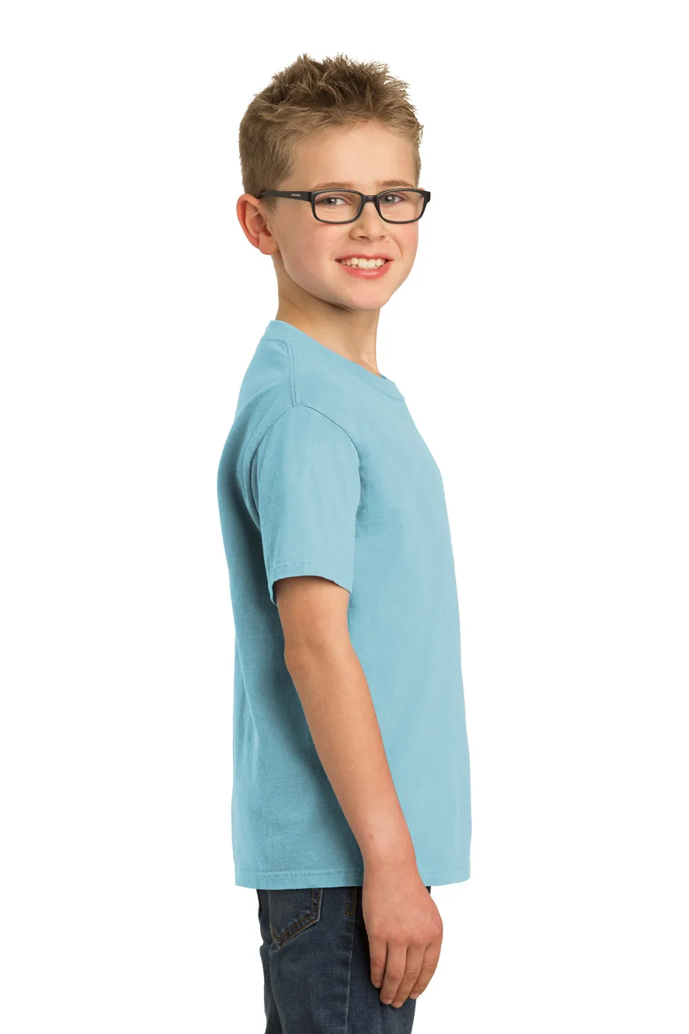 Port & Company Jugendliche Beach Wash Kurzarm Rundhals T-Shirt - Nebelblau