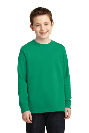 Port & Company Jugend Basic Langarm Rundhals T-Shirt - Kelly Grün