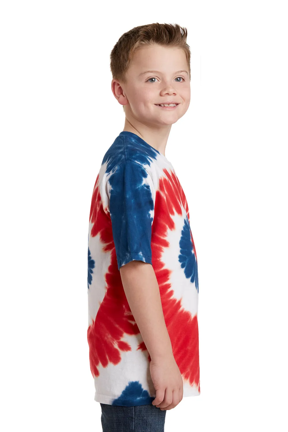 Port & Company Jugendliche Tie-Dye Kurzarm Rundhals T-Shirt - USA Regenbogen