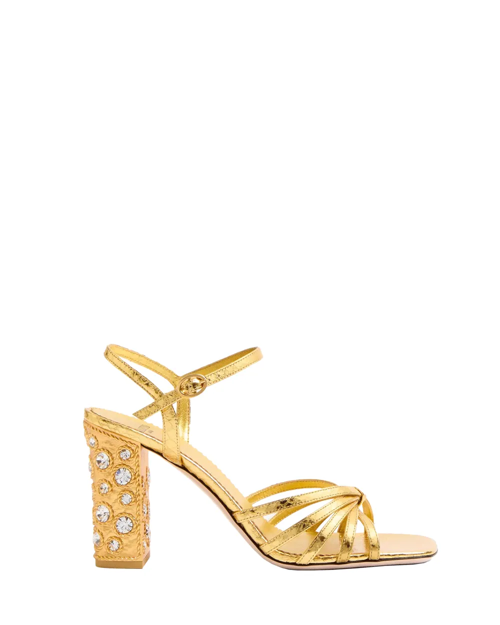 Preshoes Kristall-Schlangenleder-Sandale in Gold Kristall