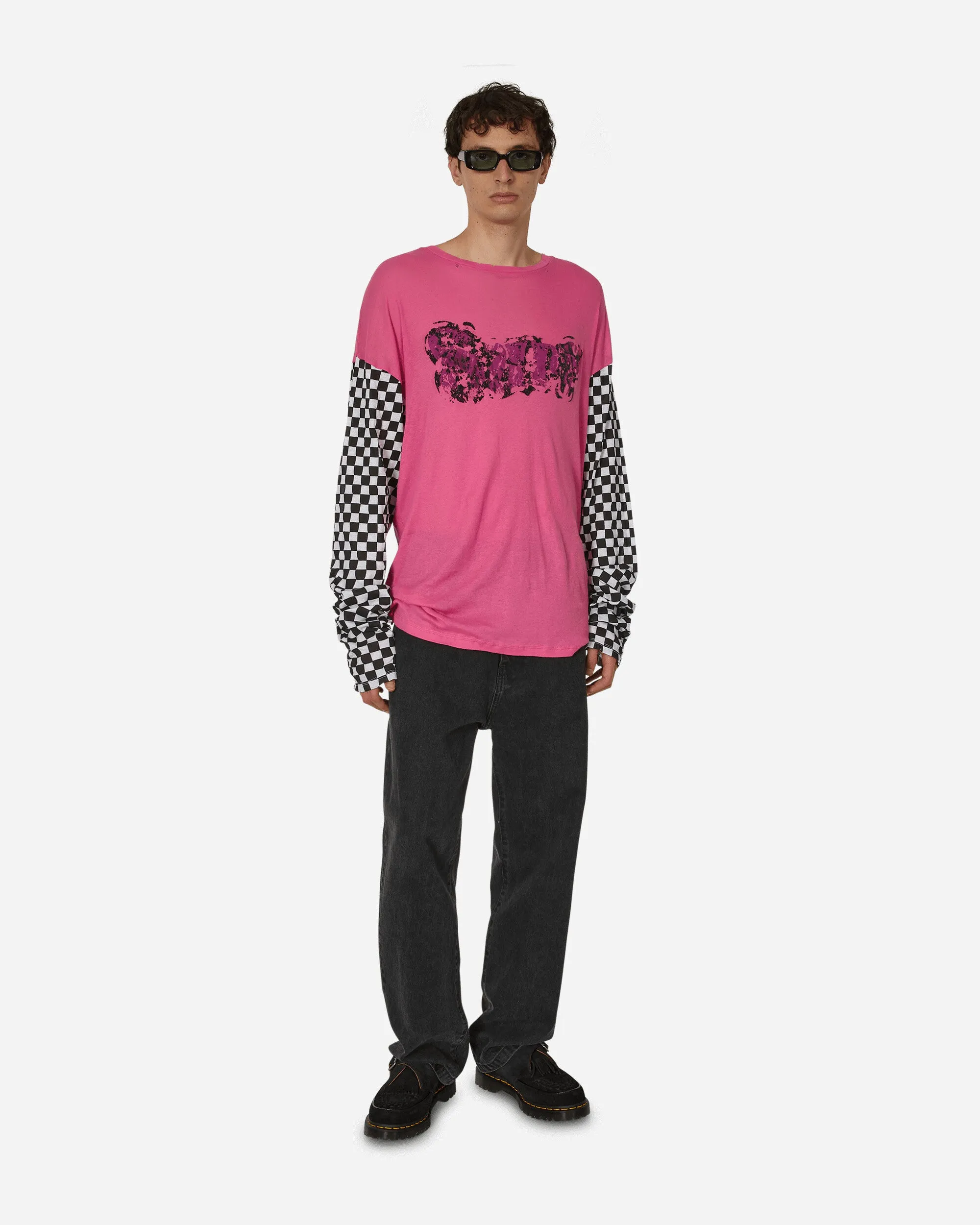Bedrucktes Leichtes Jersey Langarm T-Shirt Fuchsia