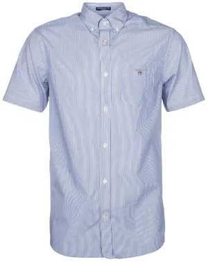 Regular Fit Broadcloth Banker Buttondown Kurzarmhemd College Blau