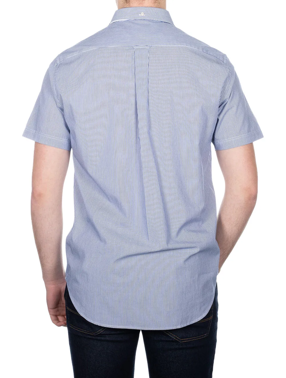 Regular Fit Broadcloth Banker Buttondown Kurzarmhemd College Blau