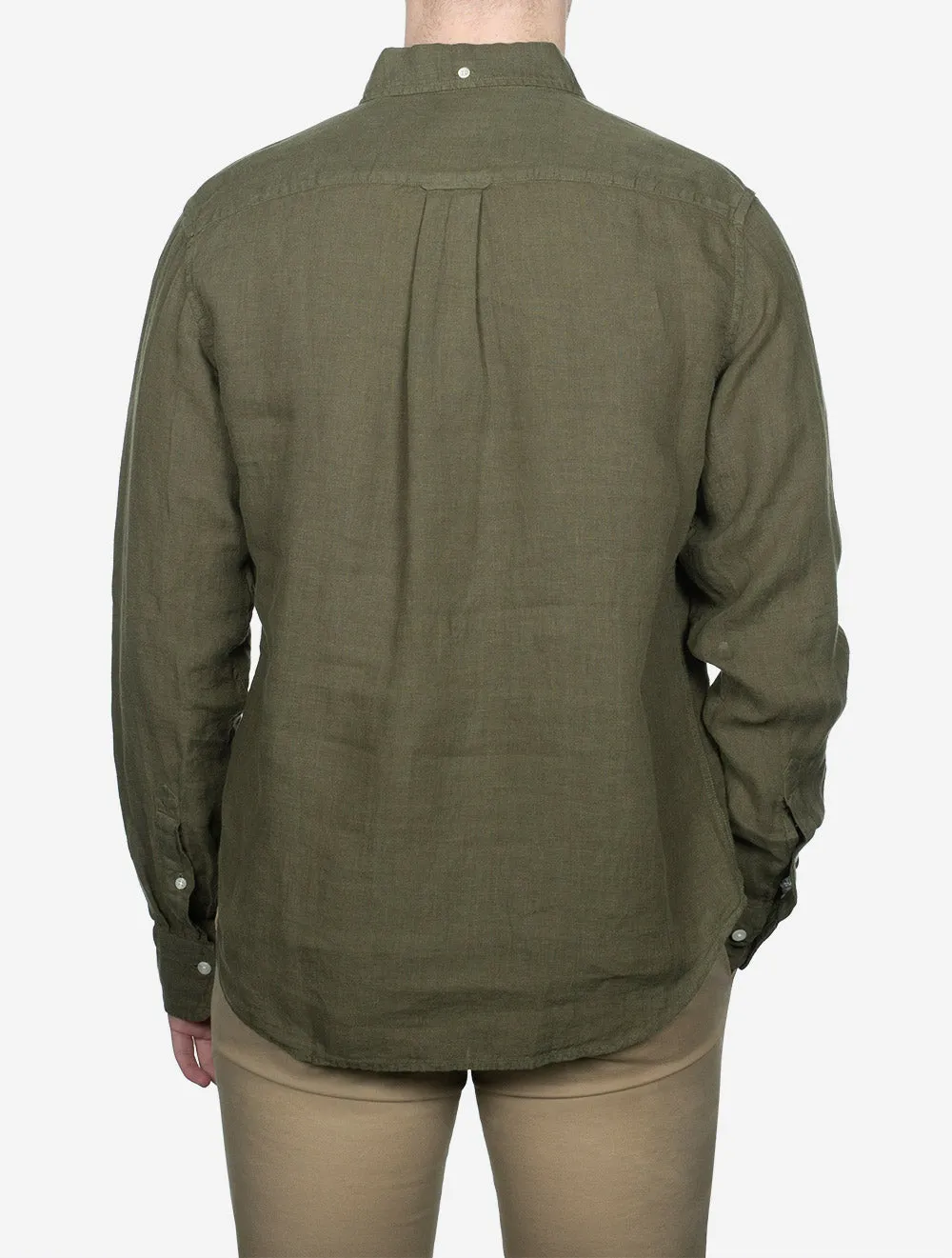 Regular Fit Garment Dyed Leinenhemd Wacholdergrün