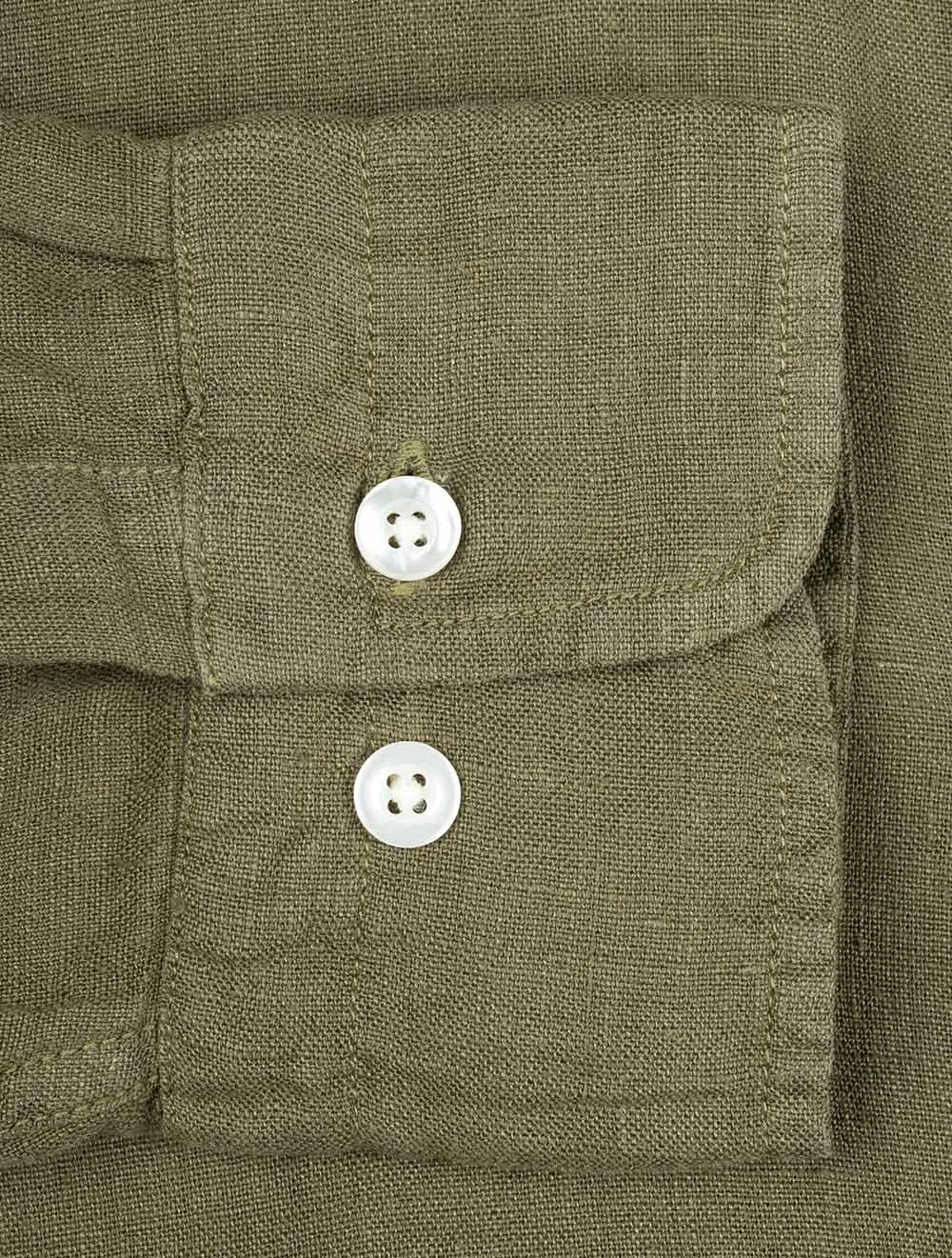 Regular Fit Garment Dyed Leinenhemd Wacholdergrün
