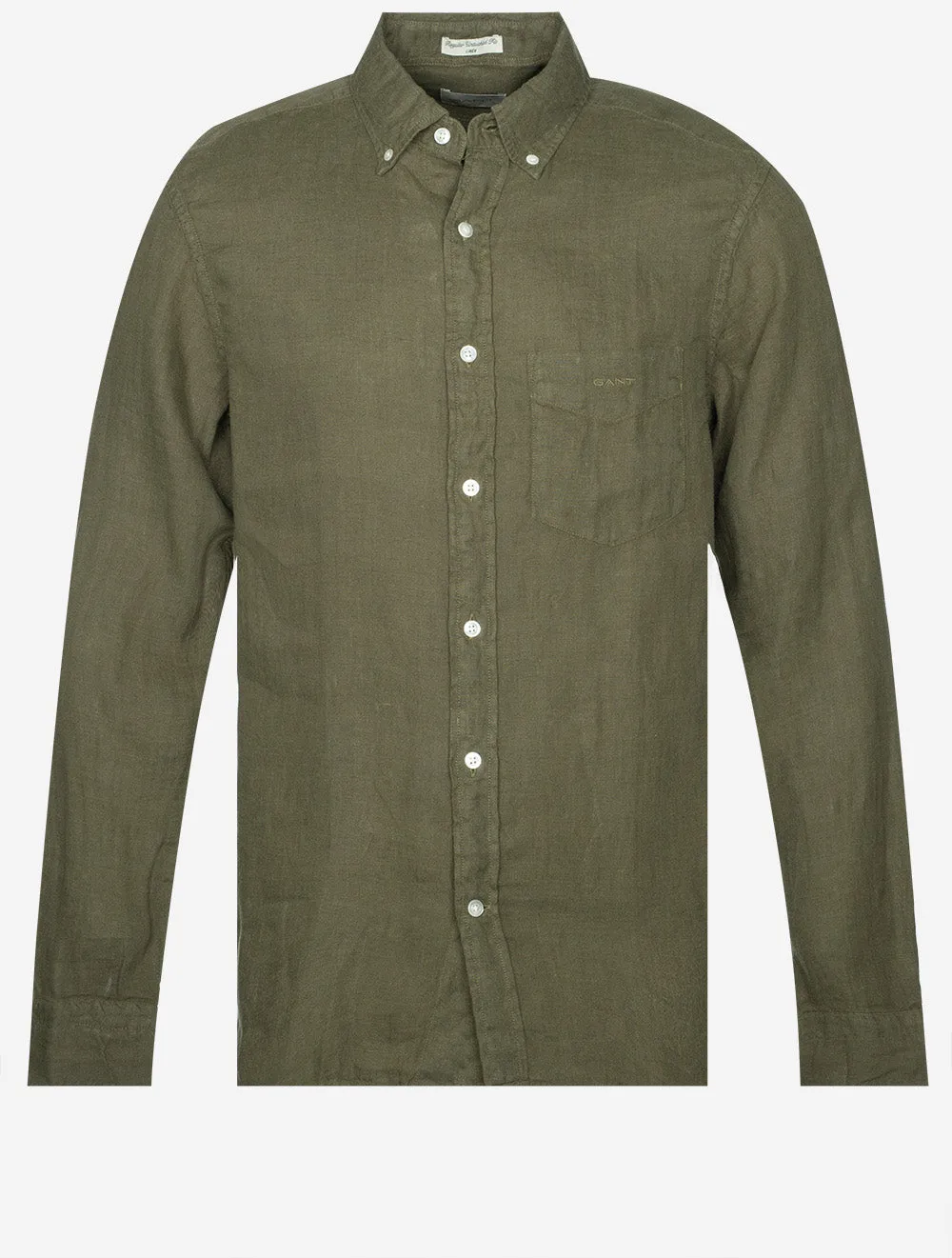 Regular Fit Garment Dyed Leinenhemd Wacholdergrün