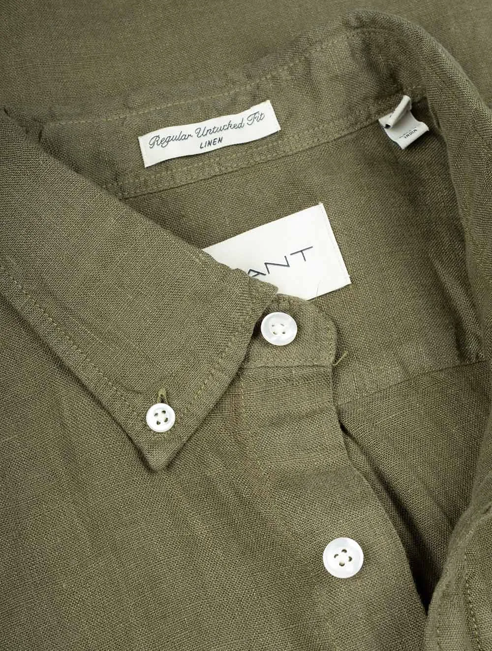 Regular Fit Garment Dyed Leinenhemd Wacholdergrün