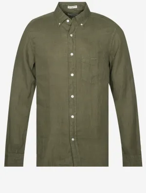 Regular Fit Garment Dyed Leinenhemd Wacholdergrün