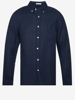 Regular Fit Garment Dyed Leinenhemd Marine