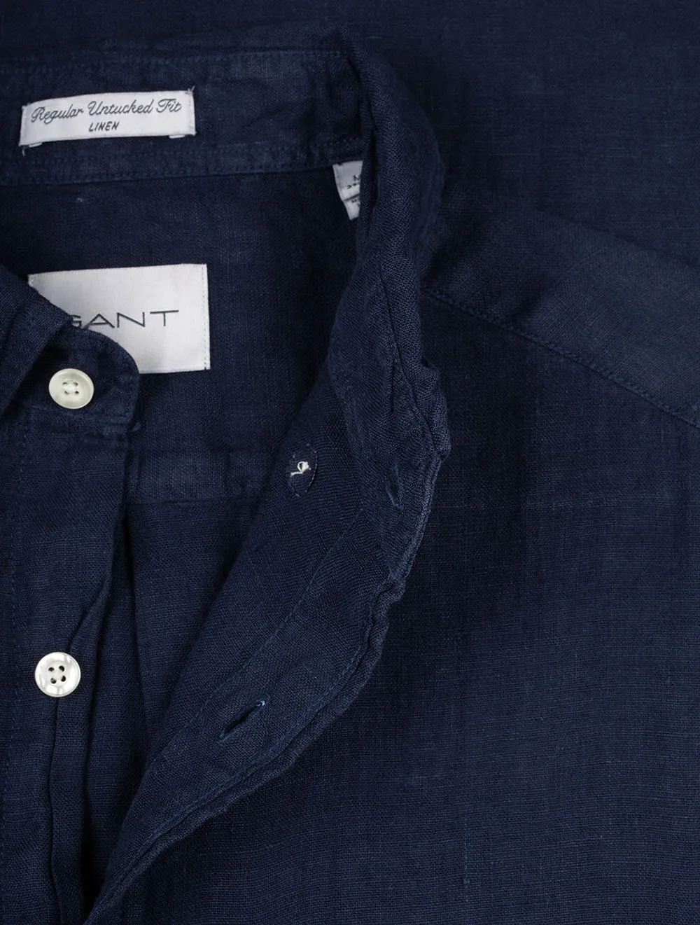 Regular Fit Garment Dyed Leinenhemd Marine