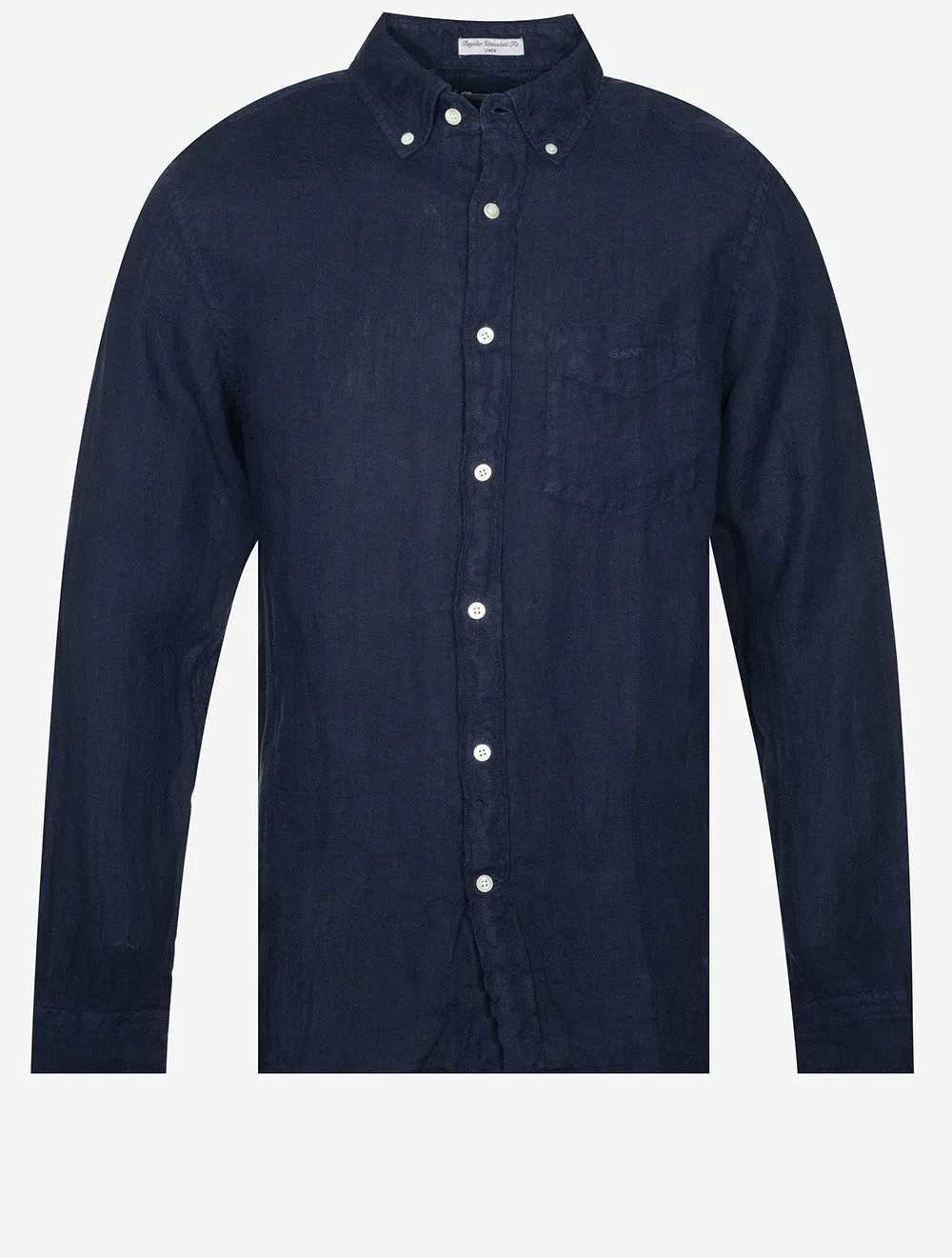 Regular Fit Garment Dyed Leinenhemd Marine