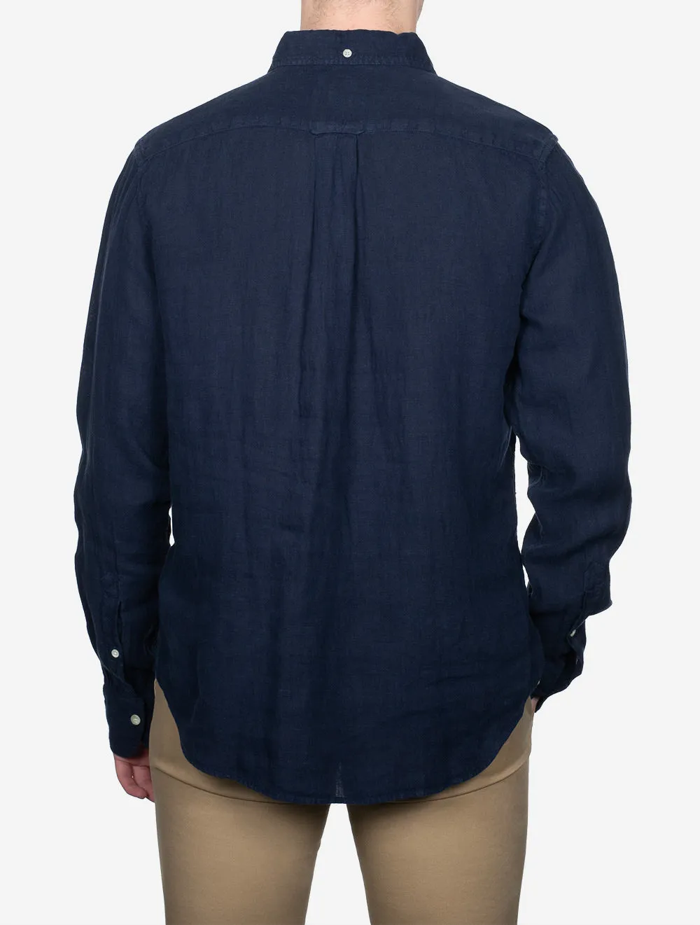Regular Fit Garment Dyed Leinenhemd Marine