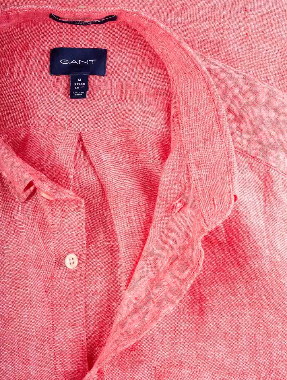 Regular Fit Leinenhemd mit Knopfleiste in Wassermelonen-Pink