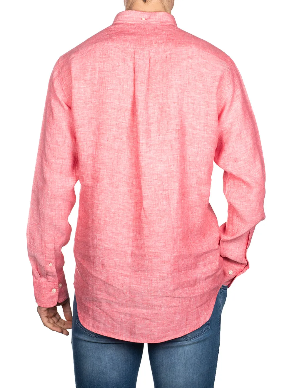 Regular Fit Leinenhemd mit Knopfleiste in Wassermelonen-Pink