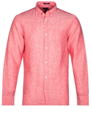 Regular Fit Leinenhemd mit Knopfleiste in Wassermelonen-Pink