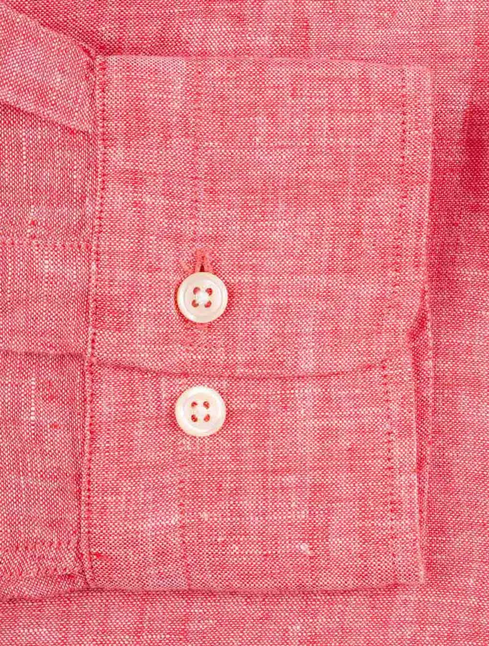 Regular Fit Leinenhemd mit Knopfleiste in Wassermelonen-Pink