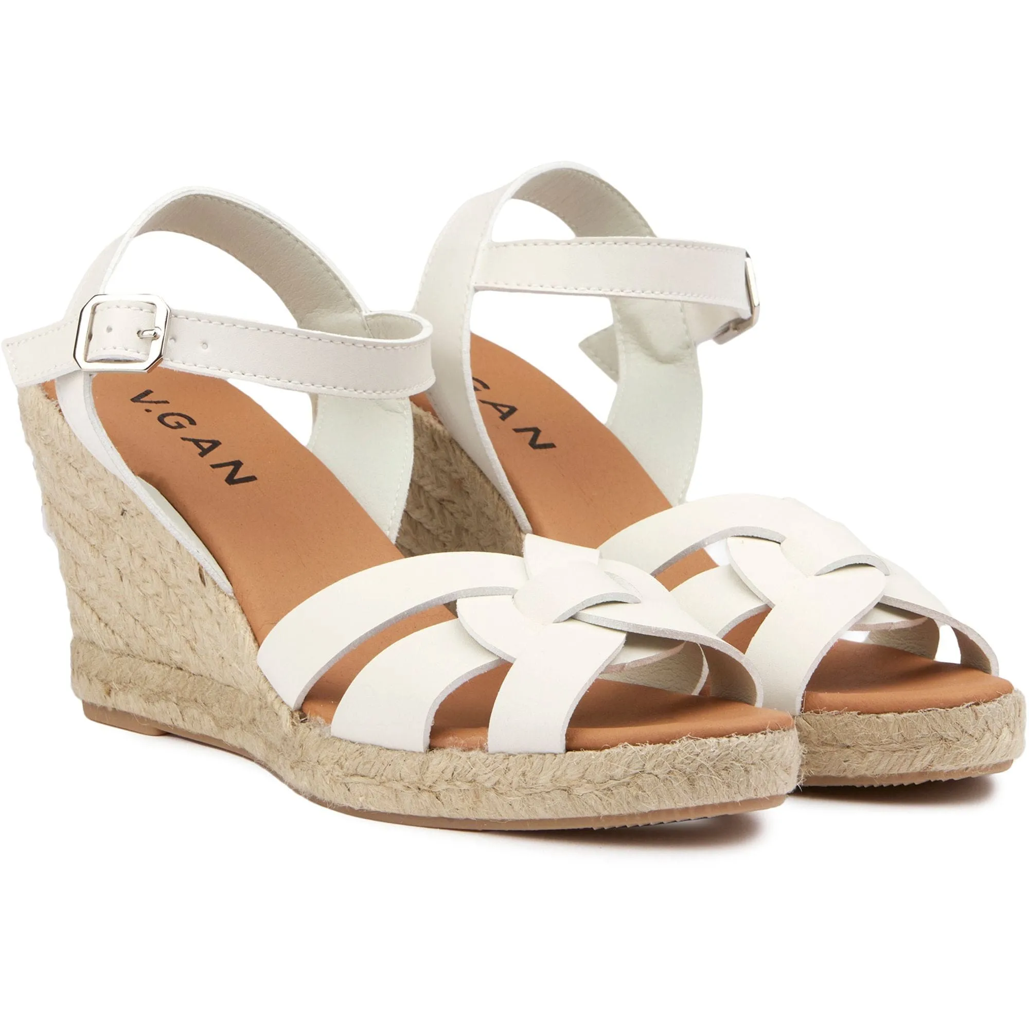 Rhabarber Damen Vegane-Leder Espadrille Keil-Sandalen | Weiß