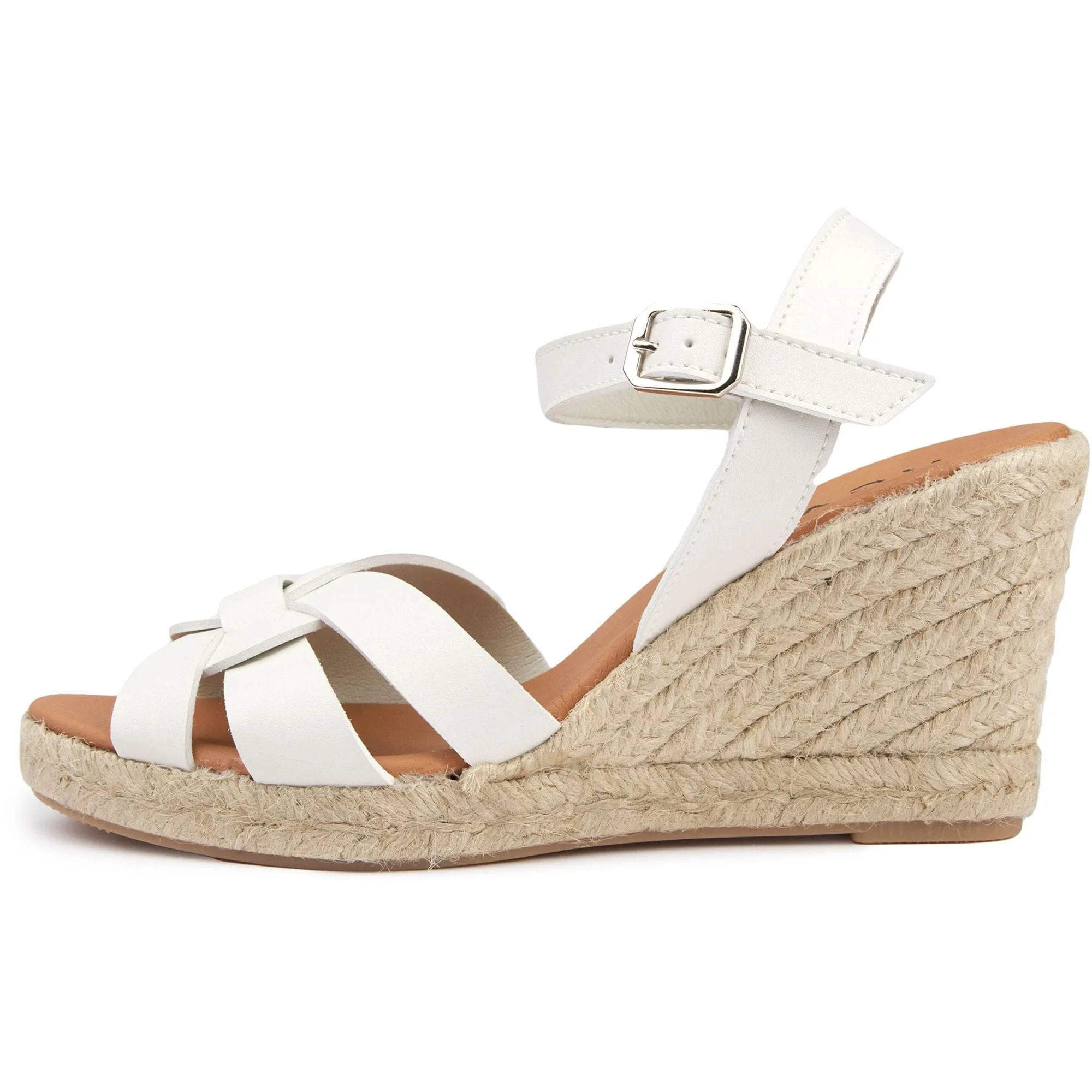 Rhabarber Damen Vegane-Leder Espadrille Keil-Sandalen | Weiß