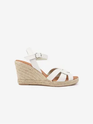 Rhabarber Damen Vegane-Leder Espadrille Keil-Sandalen | Weiß