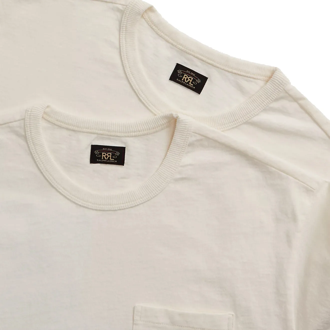 RRL von Ralph Lauren zweiteiliges T-Shirt mit aufgefärbter Tasche in Warmweiß